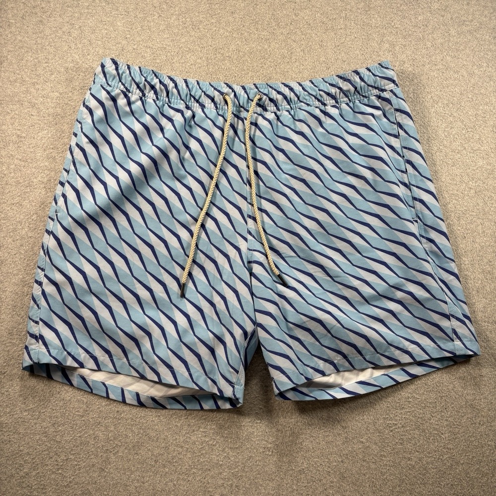 Fair Harbor 2XL Men's Swim Trunks Shorts Blue Green Geometric Pattern lined